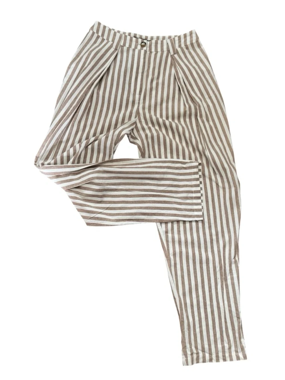 Nasty Gal striped tapered trouser off white/tan 100% cotton Size 4 - Picture 3 of 10